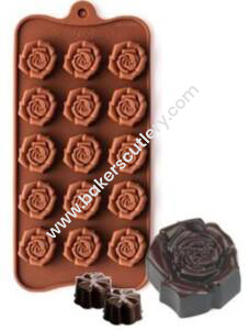 Baker's Cutlery® 1 Pieces 15 Cavity Rose Shaped Chocolate Mold Silicon Mold, Candy Mold, Small Candy Molds, Rose Candy Mold, Baking Mold, Diy Rose Shaped Cake Decoration (Rose, 1Pc)