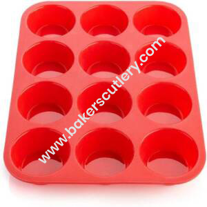 Baker's Cutlery® 12 Cup Silicone Muffin  &  Cupcake Mould | Baking Tray, Red