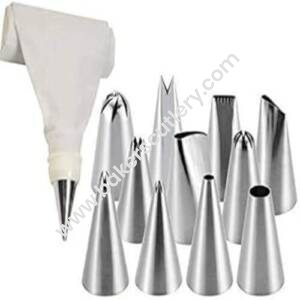 Baker's Cutlery® 12 Piece Cake Decorating Set Frosting Icing Piping Bag Tips With Steel Nozzles Reusable  &  Washable
