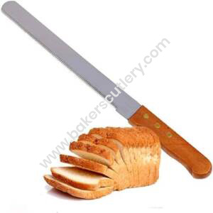 Baker's Cutlery® 14 Inch Bread Knife Wide Teeth Wooden Handle Cake Knife Multiform Bread Knife Stainless Steel Serrated Bread Slicer Knife Steel Knife