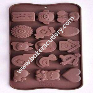 Baker's Cutlery® 15 Cavity Cute Teddy Pig Couple Mix Designs Chocolate Making And Cake Baking Silicone Mould Apx 7Gms