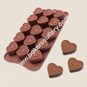 Baker's Cutlery® 15-Cavity Heart In Heart Shape Silicone Brown Chocolate Moulds,Ice Moulds