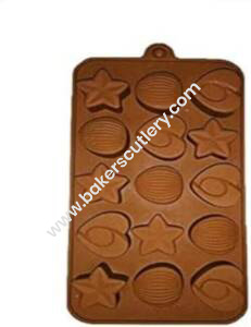 Baker's Cutlery® 15-Cavity Hearts,Stars And Shells Shape Silicone Brown Chocolate Moulds