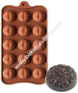 Baker's Cutlery® 15-Cavity Marygold Flowers Shape Silicone Brown Chocolate Moulds