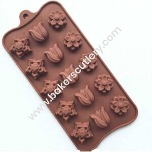 Baker's Cutlery® 15-Cavity Mix Flowers Liliy Shape Silicone Brown Chocolate Moulds