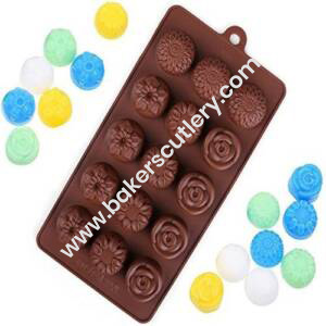 Baker's Cutlery® 15-Cavity Mix Flowers Shape Silicone Brown Chocolate Moulds