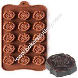 Baker's Cutlery® 15-Cavity Rose Flower Shape Silicone Brown Chocolate Moulds