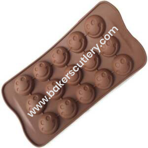 Baker's Cutlery® 15-Cavity Silence Smiley Shape Silicone Brown Chocolate Moulds