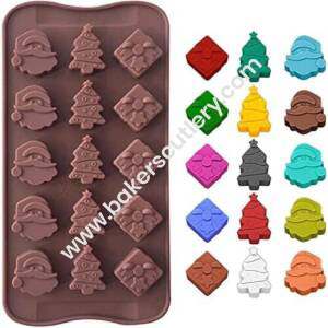 Baker's Cutlery® 15 Cavity Silicone Chocolate Mould Christmas Tree Santa Claus Head Handmade Cake Decoration Mould