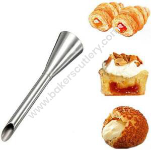 Baker's Cutlery® - 1Pc Cream Icing Piping Nozzle Tip Stainless Steel, Chocolate Filling Nozzle For Pasty, Puff, Cream Roll, Dessert, Doughnut, Eclair, Cupcake, Fondant Cake Decorating Long Bakeware Tip Nozzle