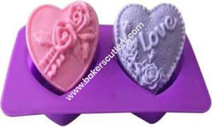 Baker's Cutlery® 2 Cavity Heart Dotted Rose Love Silicone Moulds For Soaps And Chocolate Jelly Desserts?Mould