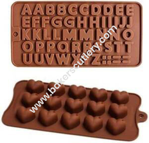 Baker's Cutlery® 2 Pcs Silicone Chocolate Mould Combo (Set Of 2 Mould, Alphabet And Heart Mould), Bakeware Mould