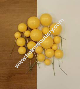 Baker's Cutlery® – 20 Pc Yellow Faux Balls Topper For Cake  &  Cupcake Decoration.