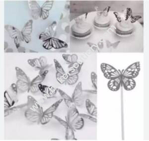 Baker's Cutlery® 20Pcs Silver Butterfly Paper Topper For Cake And Cupcake Decoration