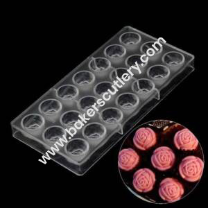 Baker's Cutlery® 21 Cavity Rose Flower Shape Polycarbonate Jelly Candy Mould (Chocolate Weight Approx 15 Grams Per Cavity