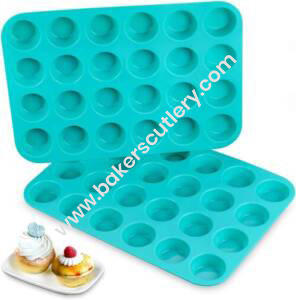 Baker's Cutlery® - 24 Cavity Mini Muffin Shape Silicone Mould For Cupcake, Chocolate, Jelly And Candy, Colour-Random