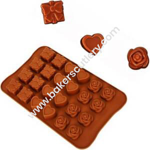 Baker's Cutlery® 24 Cavity Heart Gift Rose Shapes Valentines Silicone Chocolate Mould