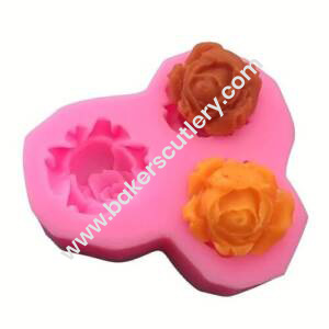 Baker's Cutlery® Silicone 3 Cavity Rose Flower  Garnishing Mould For Cake Decorating Purpose - Rose Flower Shape