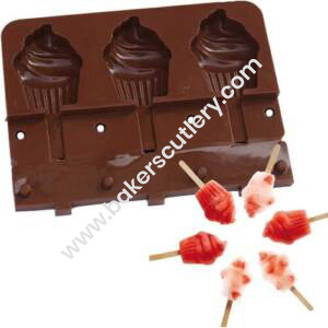 Baker's Cutlery® 3 Cavity Ice Cream Shaped Cupcake Pocket Shaped Silicone Mould