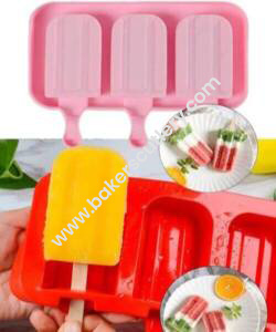 Baker's Cutlery® 3 Cavity White Chocobar Silicone Cakesicle Mold Popsicle Easy Ice Cream Bar Mold
