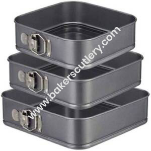 Baker's Cutlery® 3 Pcs Set Square Shape Cake Mould Teflon Nonstick Removable Baking Tin Black