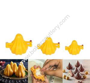 Baker's Cutlery® - 3Pcs Modak Ganpati Modak Maker Mould Sancha Sacha For Ganesh Chaturthi Festival , Yellow Indian Sweets Mould- Set Of 3 Sizes