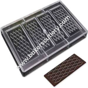 Baker's Cutlery® 4 Cavities Big Rectangle Cube With Pattern Pc Polycarbonate Chocolate Mould