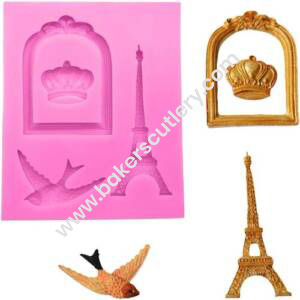 Baker's Cutlery® 4 Cavity Eiffel Tower Crown Bird Fondant Marzipan Mould