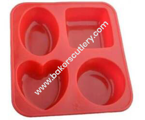 Baker's Cutlery® 4 Cavity Mix Design Silicone Moulds For Soaps Chocolate Jelly Desserts All Purpose Mould