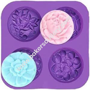 Baker's Cutlery® 4 Cavity Oval Flower Silicone Moulds For Soaps And Chocolate Jelly Desserts?Mould