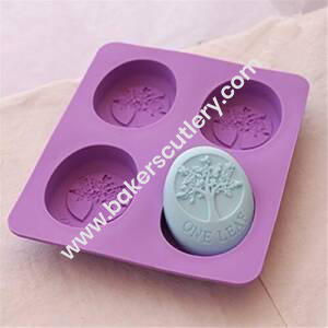 Baker's Cutlery® 4 Cavity Oval Shape One Leaf Silicone Moulds For Soaps And Chocolate Jelly Desserts Mould