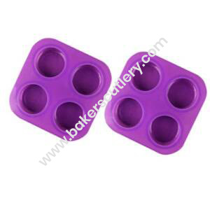 Baker's Cutlery® 4 Cavity Plain Round Shape Silicone Moulds For Soaps And Chocolate Jelly Desserts Mould