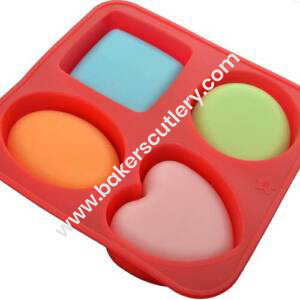 Baker's Cutlery® 4 Cavity Rectangle Curved Edges Silicone Moulds For Soaps Jelly Desserts