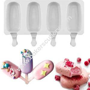 Baker's Cutlery® 4 Cavity Small Silicone Cakesicle Mould|Popsicle Easy Ice Cream Bar Mould |4-Cavity Cakesicle, Ice Cream Candy Mould |Silicone Easy Cream Mini Ice Cream Bar Mold | Assorted Color