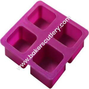 Baker's Cutlery® 4 Cavity Square Curved Edges Silicone Moulds For Soaps Jelly Desserts
