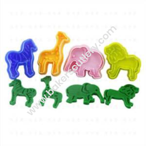 Baker's Cutlery® 4 Pc Animals Lion Elephant Giraffe Zebra Plastic Biscuit Cutter Plunger Fondant Cutter