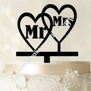 Baker's Cutlery® 4 Inch Mirror Finshing Acrylic Cake Topper Mr And Mrs Hearts