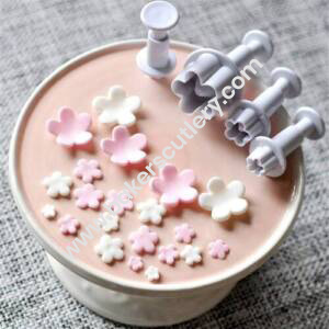 Baker's Cutlery® 4Pcs Plum Blossom Flower Cutter Fondant Cake Sugarcraft Decoration Plunger Mold (White)