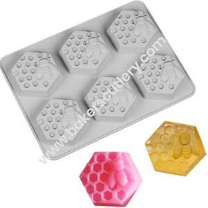 Baker's Cutlery® 6 Cavity Bee Honeycomb Design Silicone Moulds For Soaps Chocolate Jelly Desserts All Purpose Mould