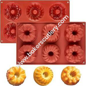 Baker's Cutlery® 6 Cavity Donut Silicone Fancy Bundt Cake, Muffin Cups, Coffee Cake, Cupcake, Brownie And Cornbread Mold