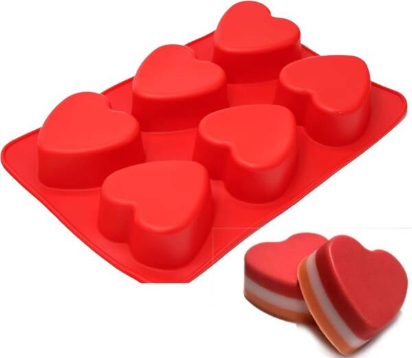 Baker's Cutlery® - 6 Cavity Heart Shape Silicone Mould For Chocolate, Jelly And Candy, Colour-Random