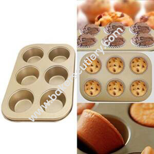 Baker's Cutlery® – 6 Cavity Nonstick Multiple Shapes Muffin Mould (Gold)
