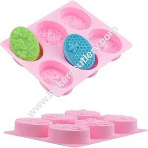 Baker's Cutlery® 6 Cavity Oval Bee Honeycomb Design Silicone Moulds For Soaps And Chocolate Jelly Desserts Mould