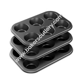 Baker's Cutlery® – 6 Cavity Pack Of 3 Nonstick Muffin Pan, Carbon Steel