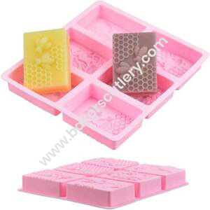Baker's Cutlery® 6 Cavity Rectangle Bee Honeycomb Design Silicone Moulds For Soaps And Chocolate Jelly Desserts Mould