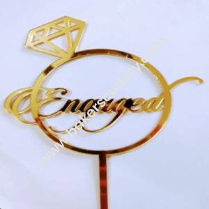 Baker's Cutlery® 6 Inch Mirror Finshing Acrylic Cake Topper Engaged With Ring