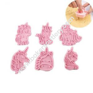 Baker's Cutlery®- 6Pcs Unicorn Shape Set Of Cookie Cutters 3D Cartoon Mold Plastic Pressing Fun Baking Molding Unicorn Cookie Mould