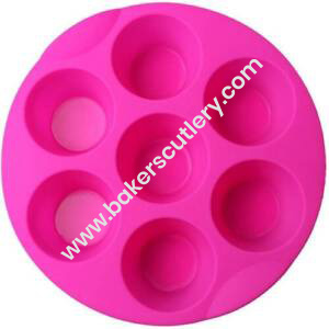 Baker's Cutlery® 7 Cavity Egg Bite Mold Silicone Muffin Pudding Mould Bakeware Round Cup Cake Pan Baking Pancake Tray Muffin Tins (Random Color)