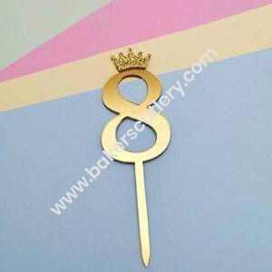 Baker's Cutlery® Number 8 Cake Topper/Happy Birthday Cake Topper/ 8Th Birthday/Gold Cake Topper/Crown/Cutout Cake Topper/Number Cake Topper