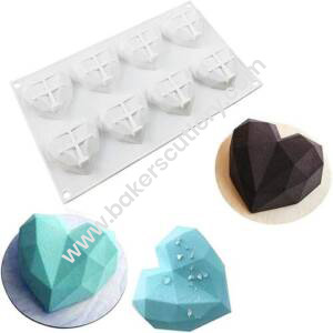 Baker's Cutlery® 8-Cavity Pinata 3D Heart Diamond Cake Mould, Soap Flexible Mold Silicone Mold Chocolate Mould